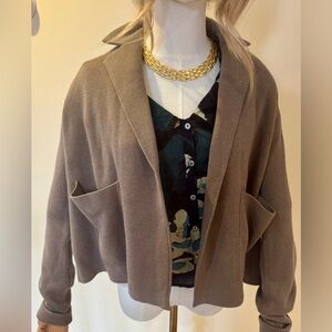 Splendid Tan Cropped Sweater Jacket with Pockets